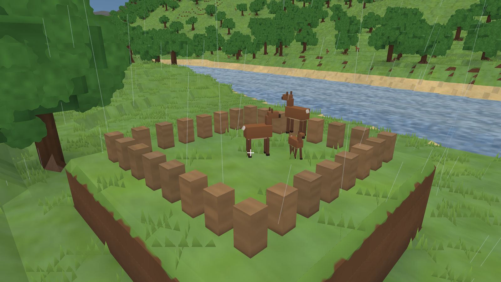 Deer in a wooden pen by the river