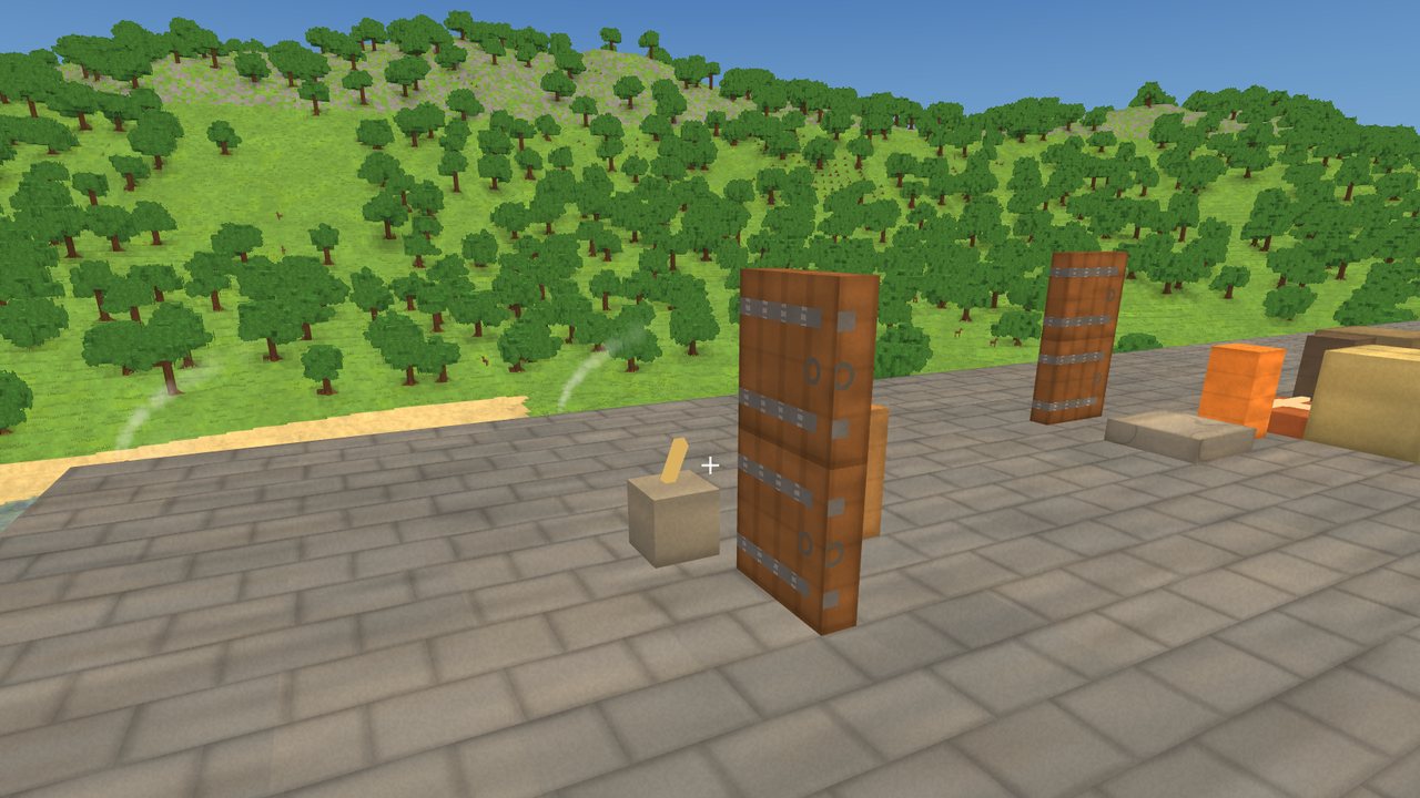 A lever beside two doors on a stone floor, one door open