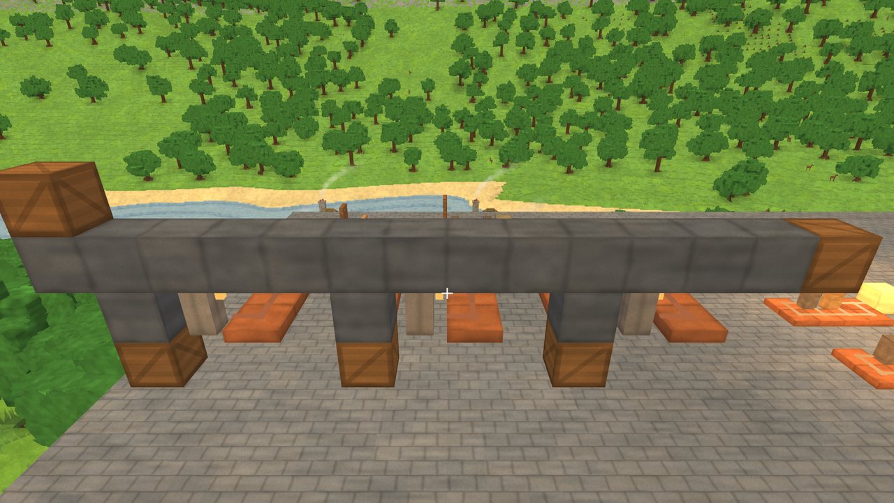 A sorter: a chute over a row of chests with items