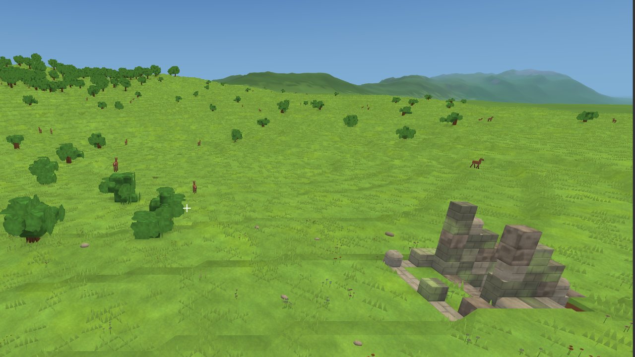 Open grassland with a ruined stone entrance to a Delving