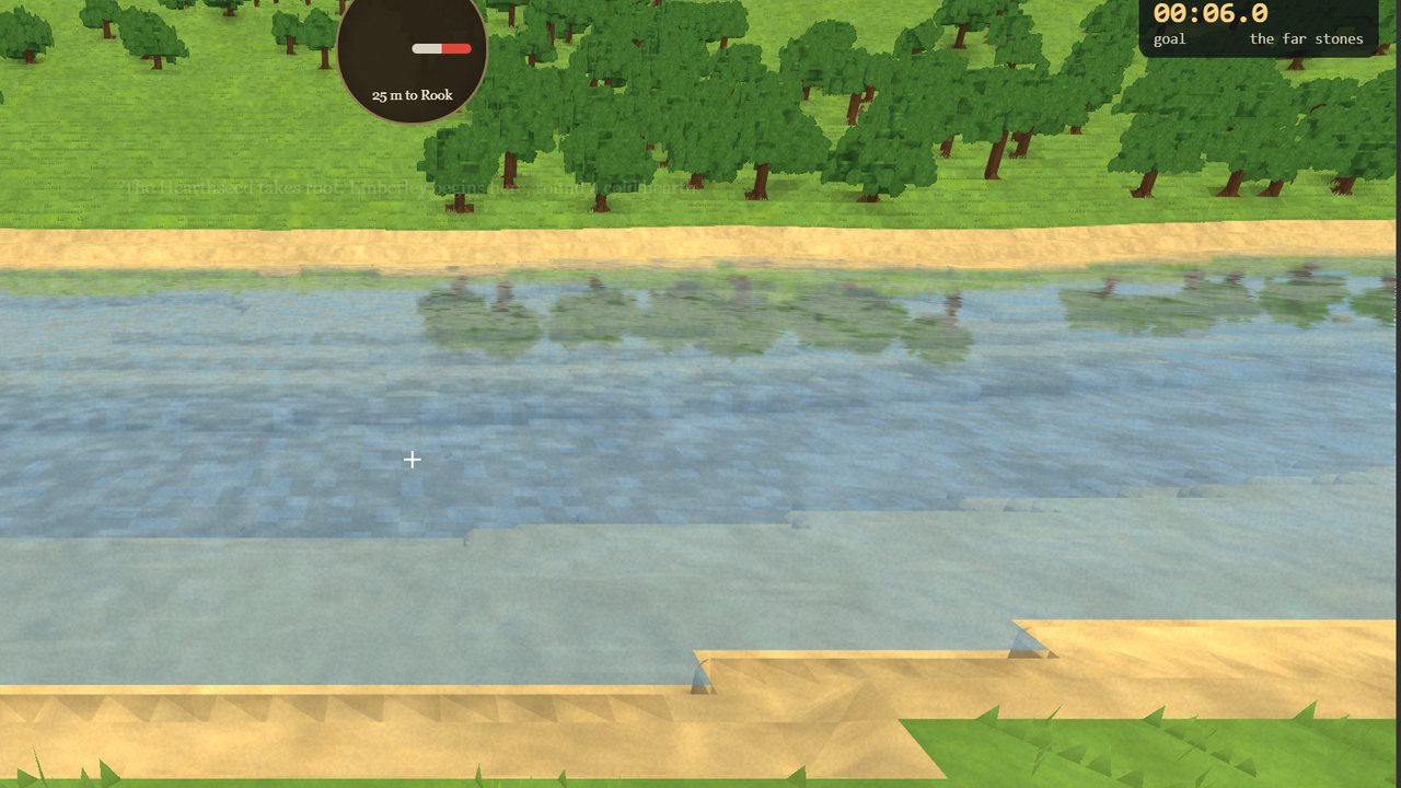 A river crossing with the Manhunt compass and a timer on screen